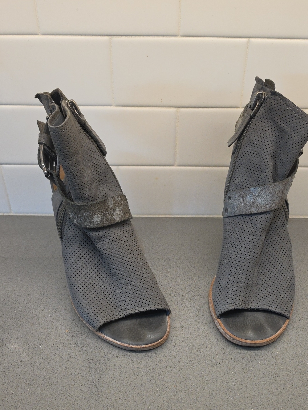 Women’s Grey Suede Open-Toe Ankle Boots